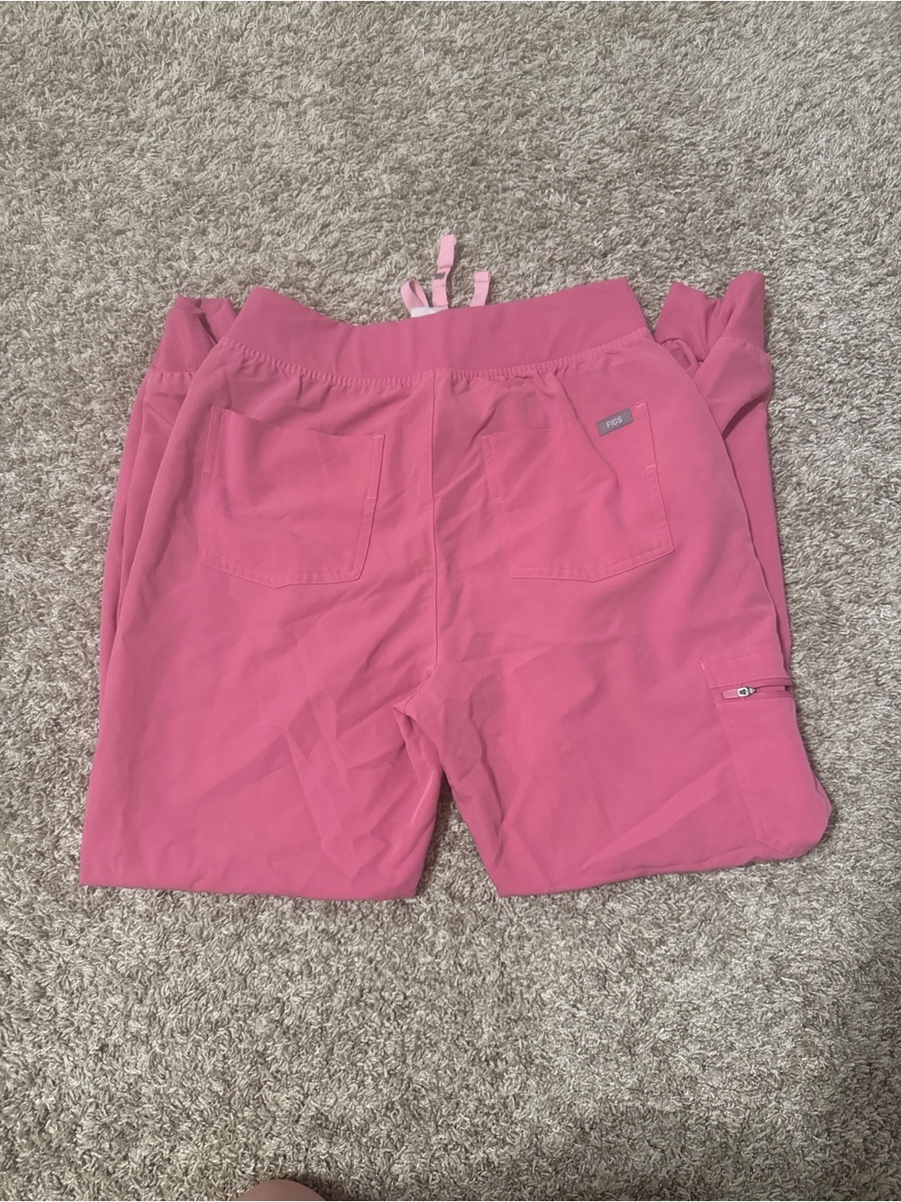 Figs Women's Pink Drawstring Track Pants with Cargo Zip Pocket